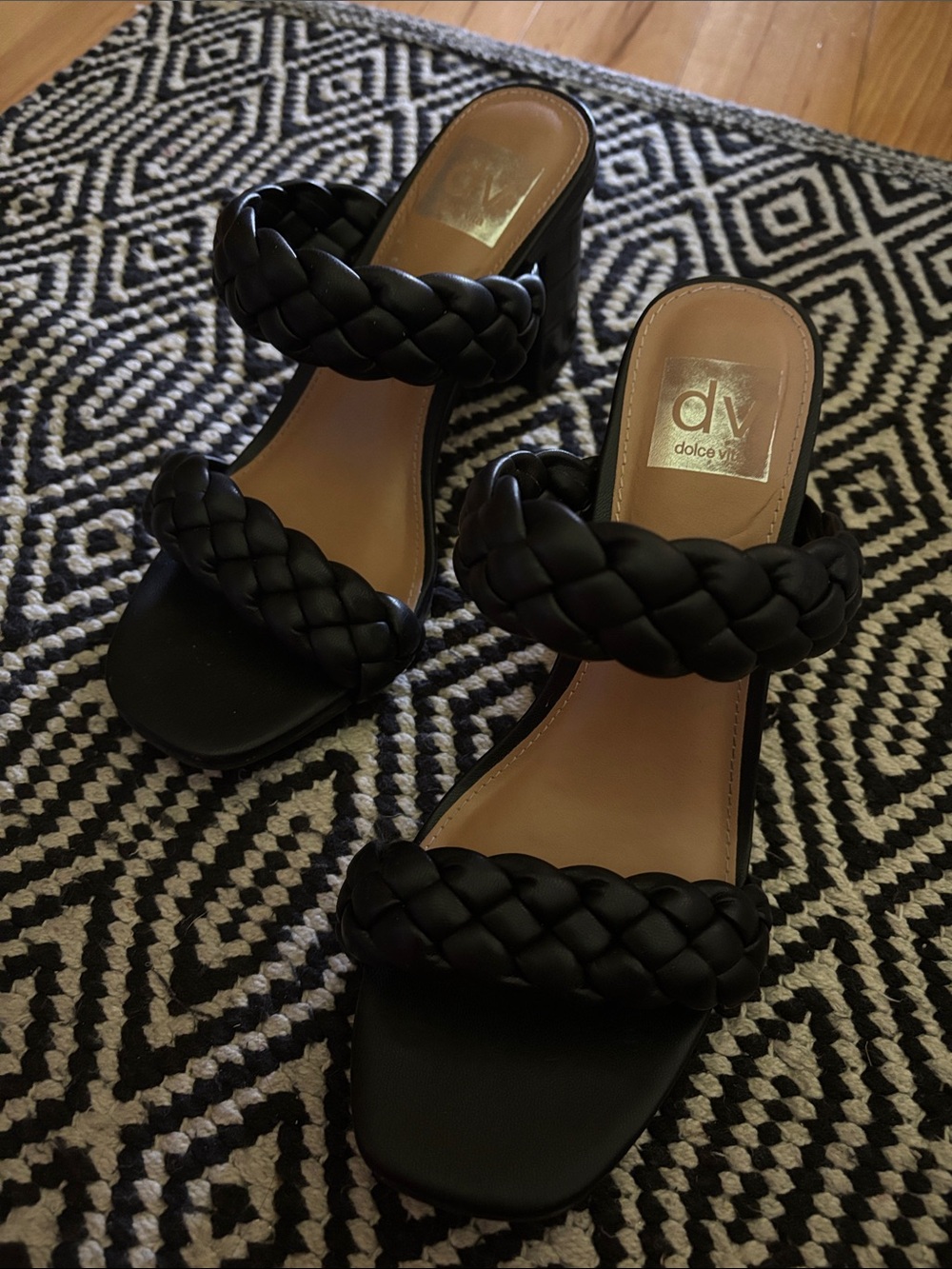 Dolce Vita Black Braided Double-Strap Heeled sandals SZ 6.5